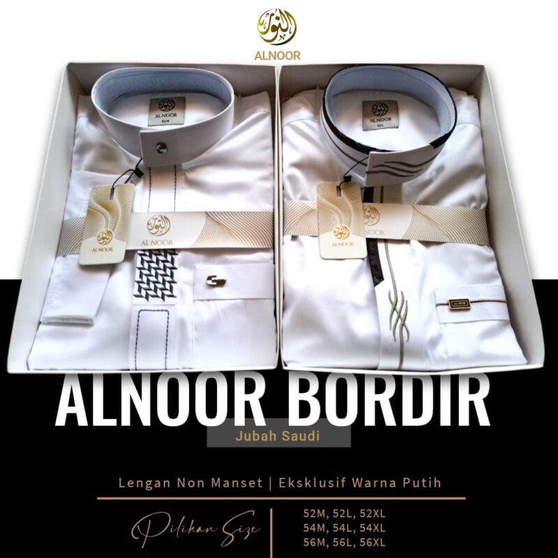 ALNOOR JUBAH SAUDI BORDIR PUTIH  MATT POLYSTER PREMIUM