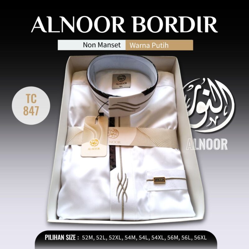 ALNOOR JUBAH SAUDI BORDIR PUTIH  MATT POLYSTER PREMIUM - Gambar 6