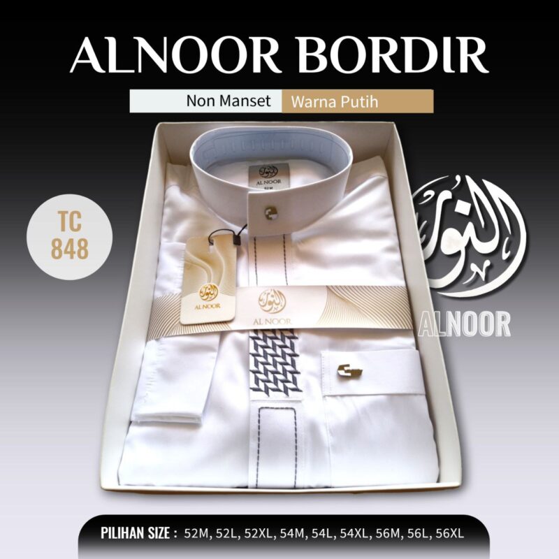 ALNOOR JUBAH SAUDI BORDIR PUTIH  MATT POLYSTER PREMIUM - Gambar 5