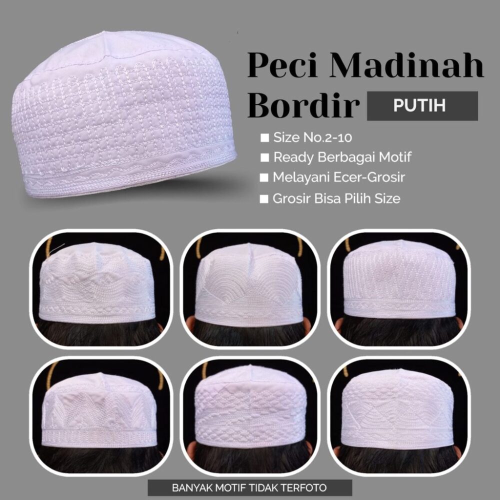 PECI MADINAH BORDIR PUTIH-HITAM-KOMBINASI - Gambar 2