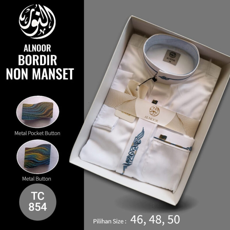 ALNOOR JUBAH SAUDI BORDIR PUTIH  MATT POLYSTER PREMIUM - Gambar 4