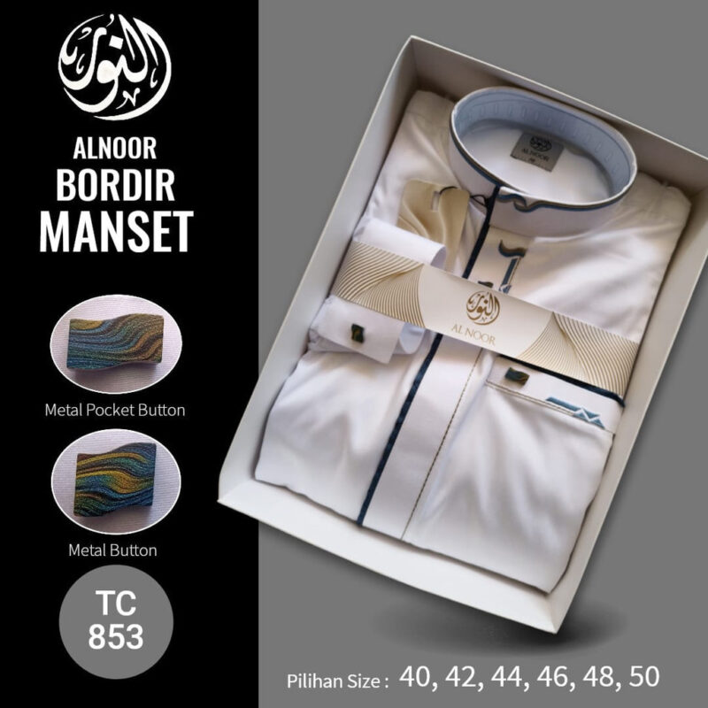 ALNOOR JUBAH SAUDI BORDIR PUTIH  MATT POLYSTER PREMIUM - Gambar 3