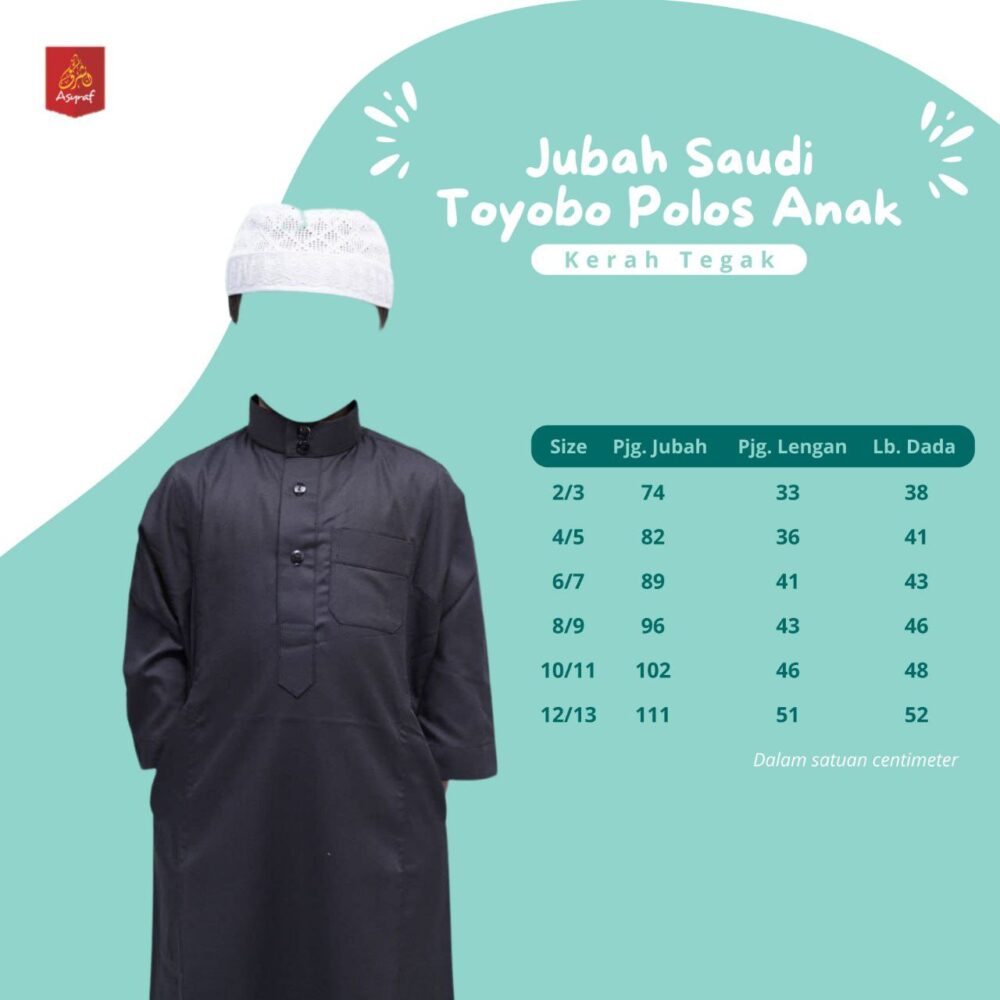 ASYRAF JUBAH SAUDI POLOS ANAK KERAH TEGAK - Gambar 2