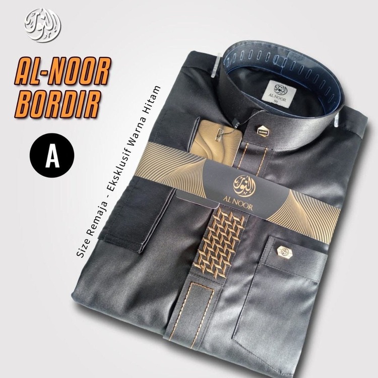 ALNOOR JUBAH BORDIR HITAM  NON MANSET REMAJA - Gambar 3