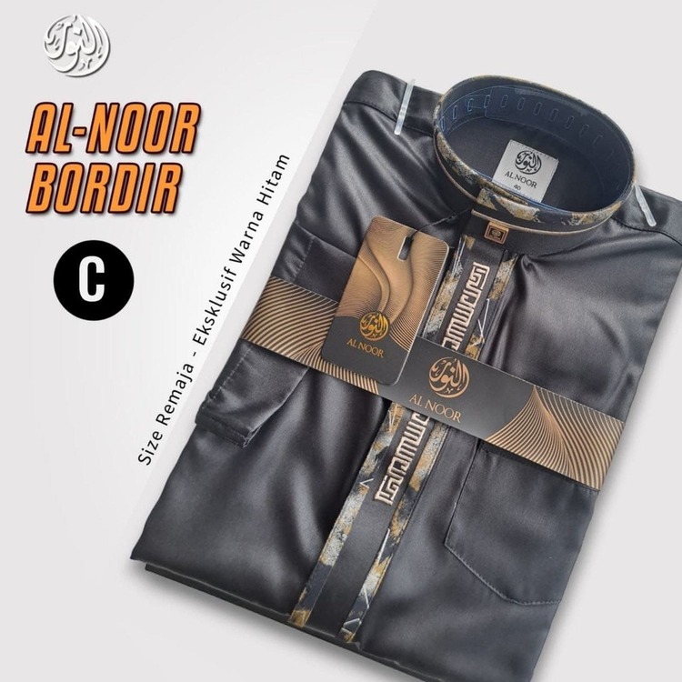 ALNOOR JUBAH BORDIR HITAM  NON MANSET REMAJA - Gambar 5