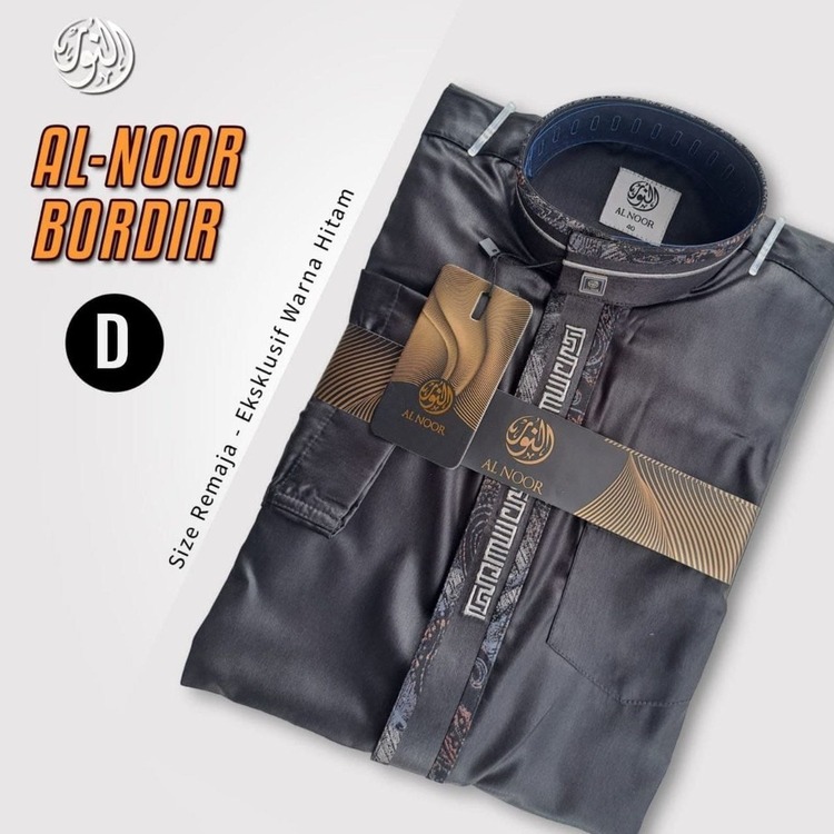 ALNOOR JUBAH BORDIR HITAM  NON MANSET REMAJA - Gambar 6