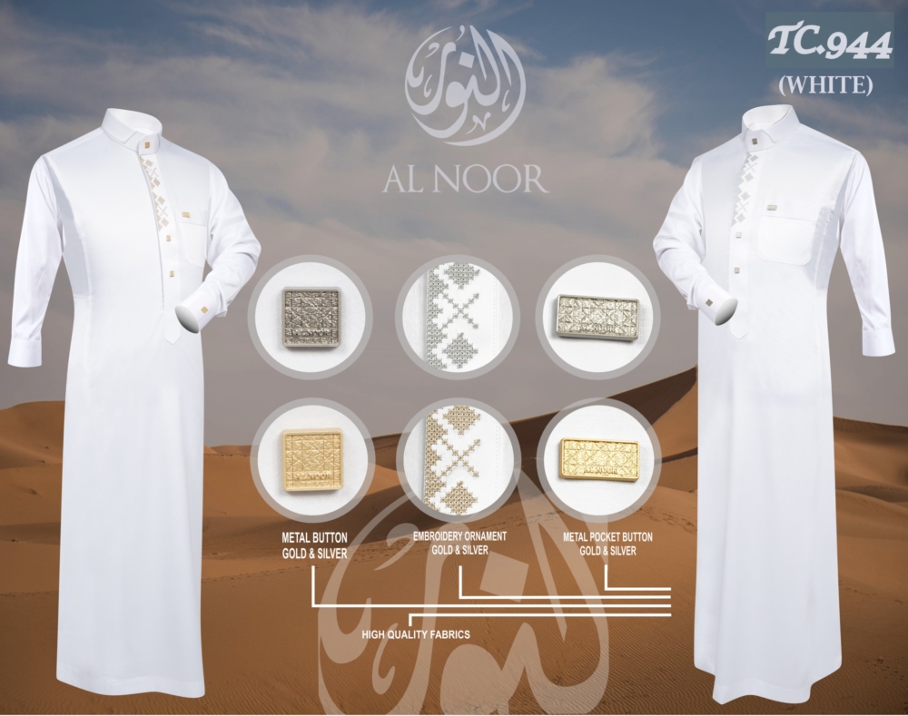 ALNOOR JUBAH BORDIR MANSET DEWASA PUTIH - Gambar 7