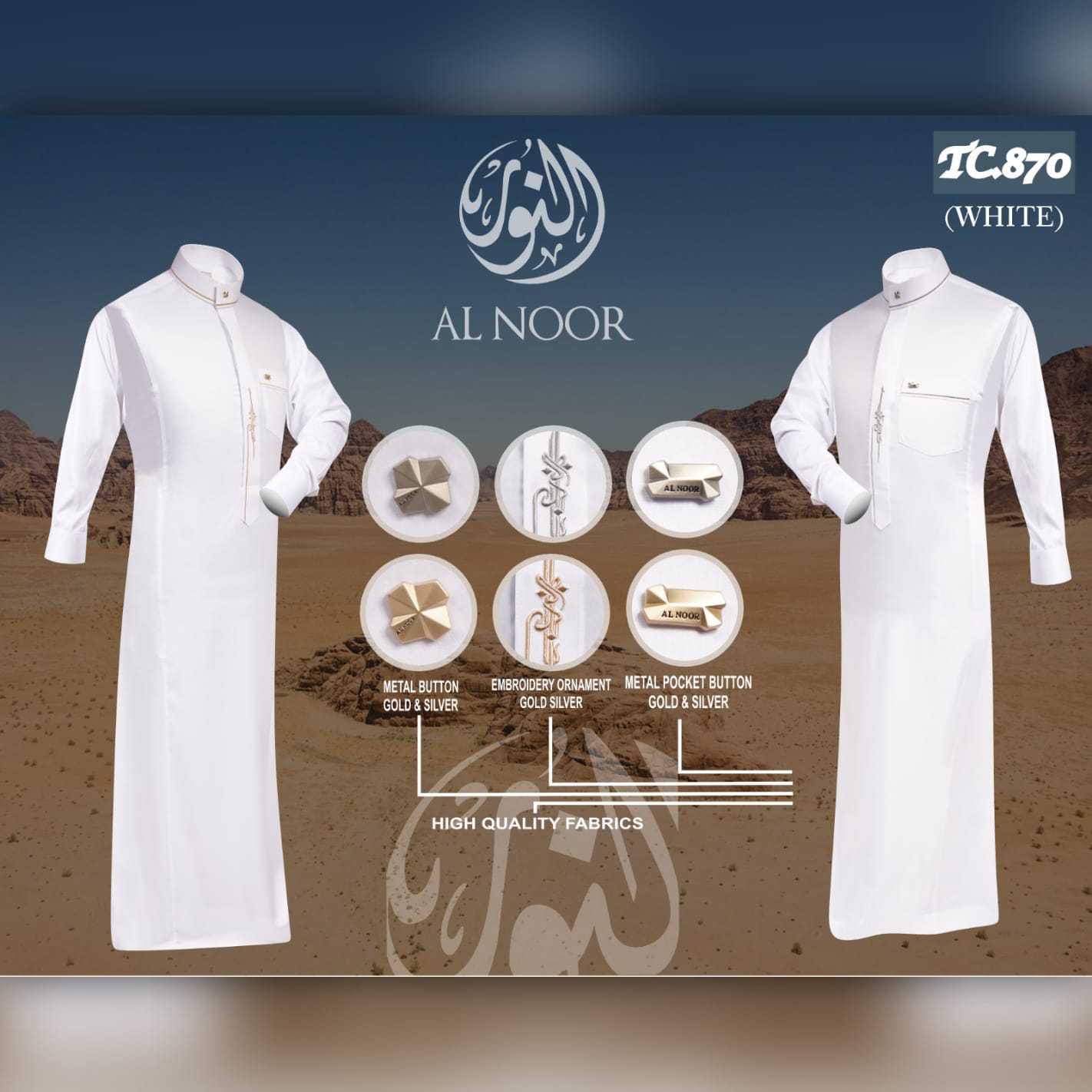 ALNOOR JUBAH BORDIR MANSET DEWASA PUTIH - Gambar 3