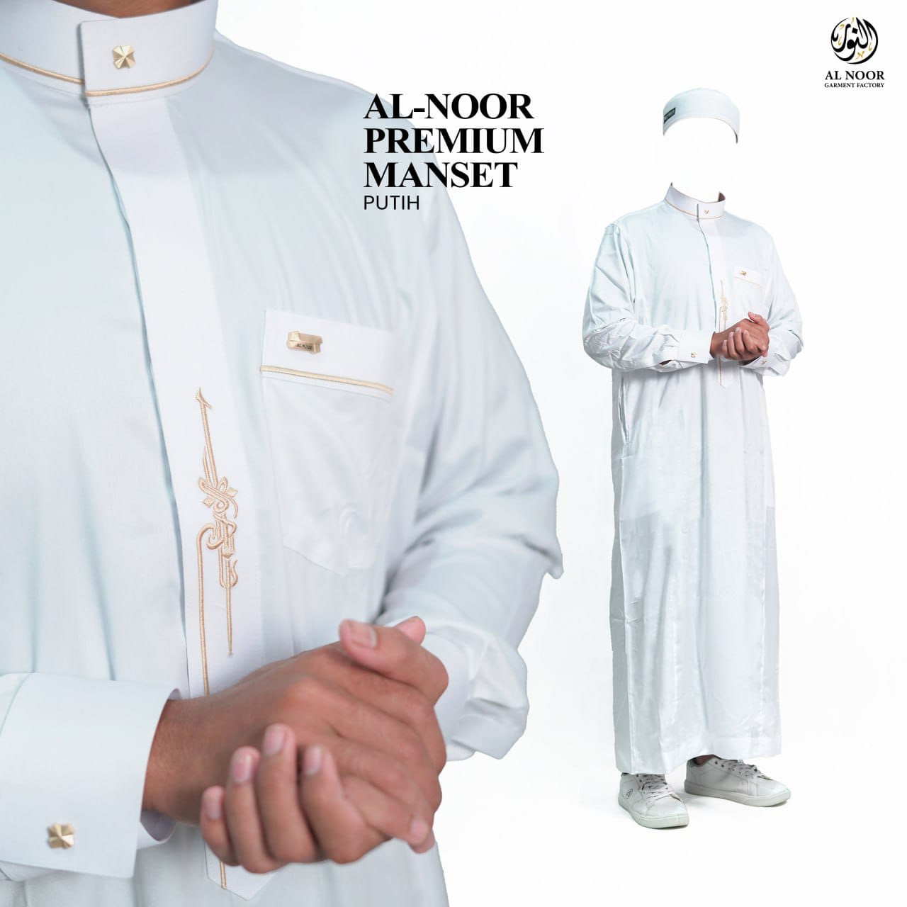 ALNOOR JUBAH BORDIR MANSET DEWASA PUTIH