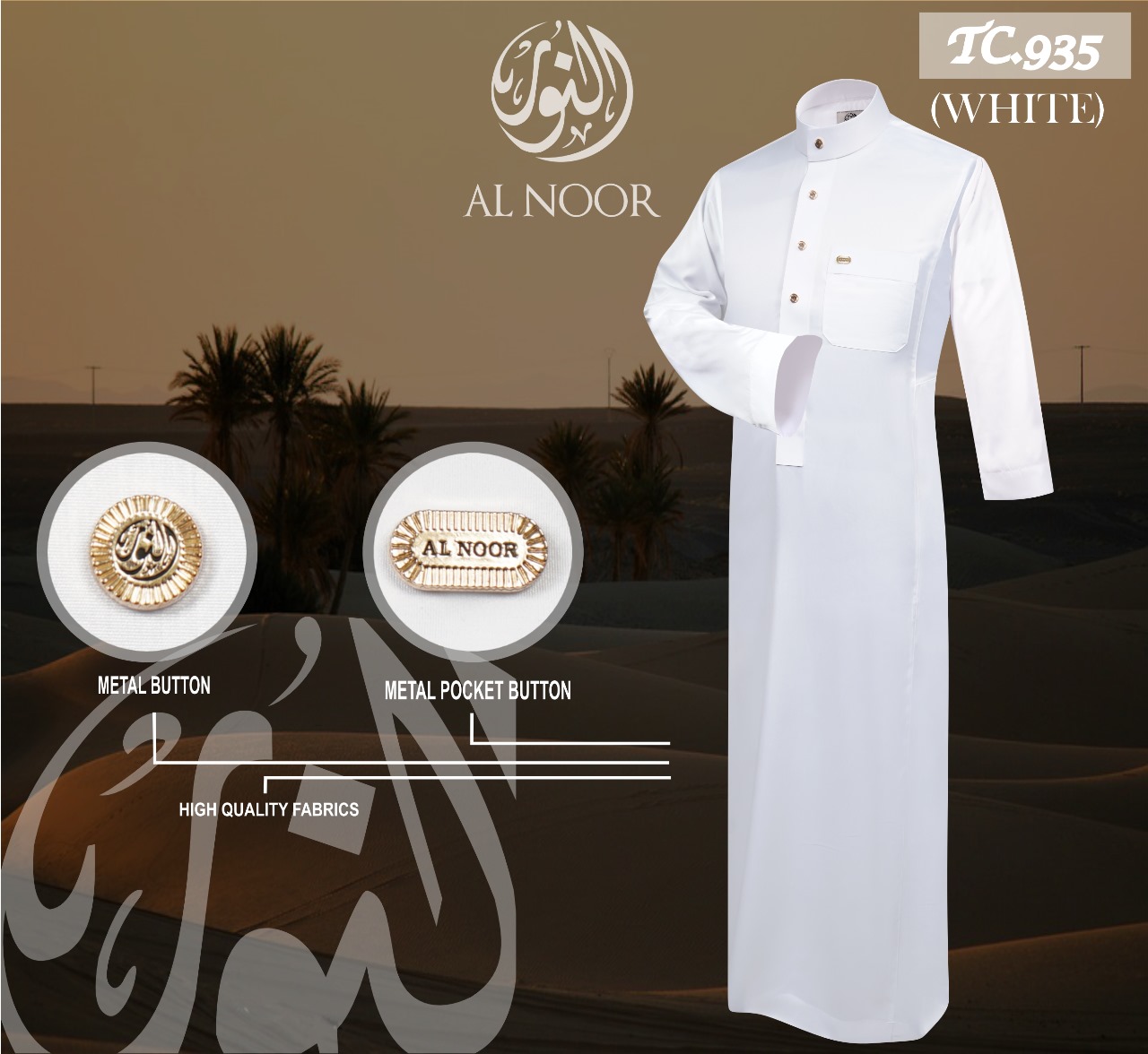 ALNOOR JUBAH POLOS NON MANSET PUTIH DEWASA - Gambar 2