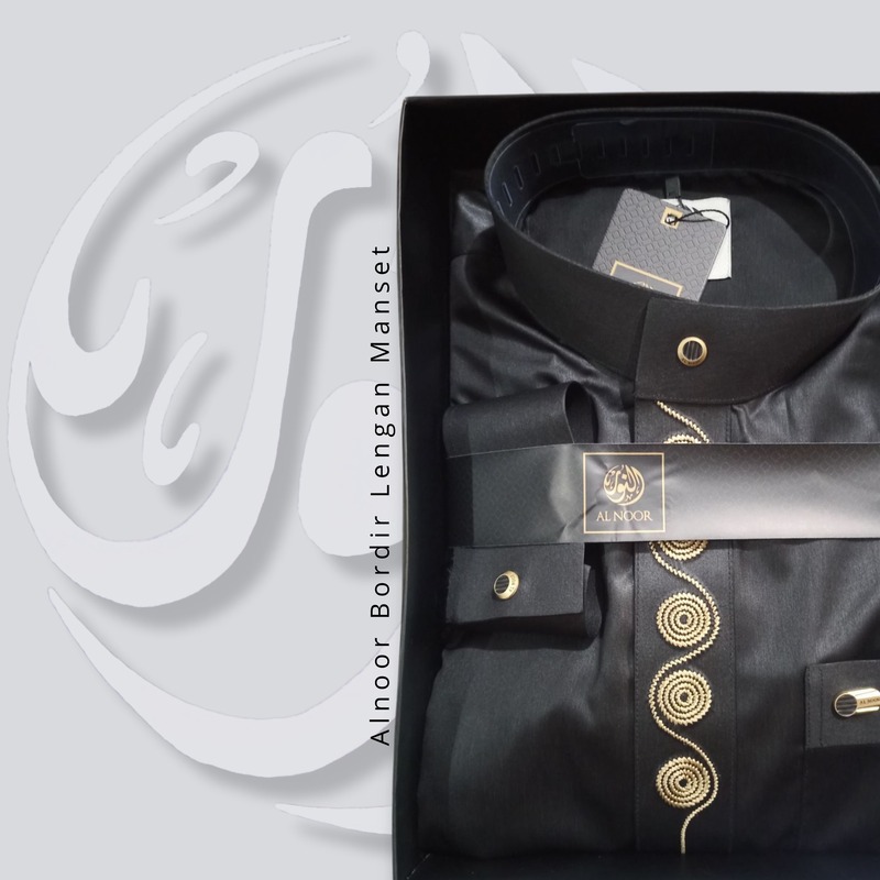 ALNOOR JUBAH BORDIR MANSET HITAM DEWASA - Gambar 4