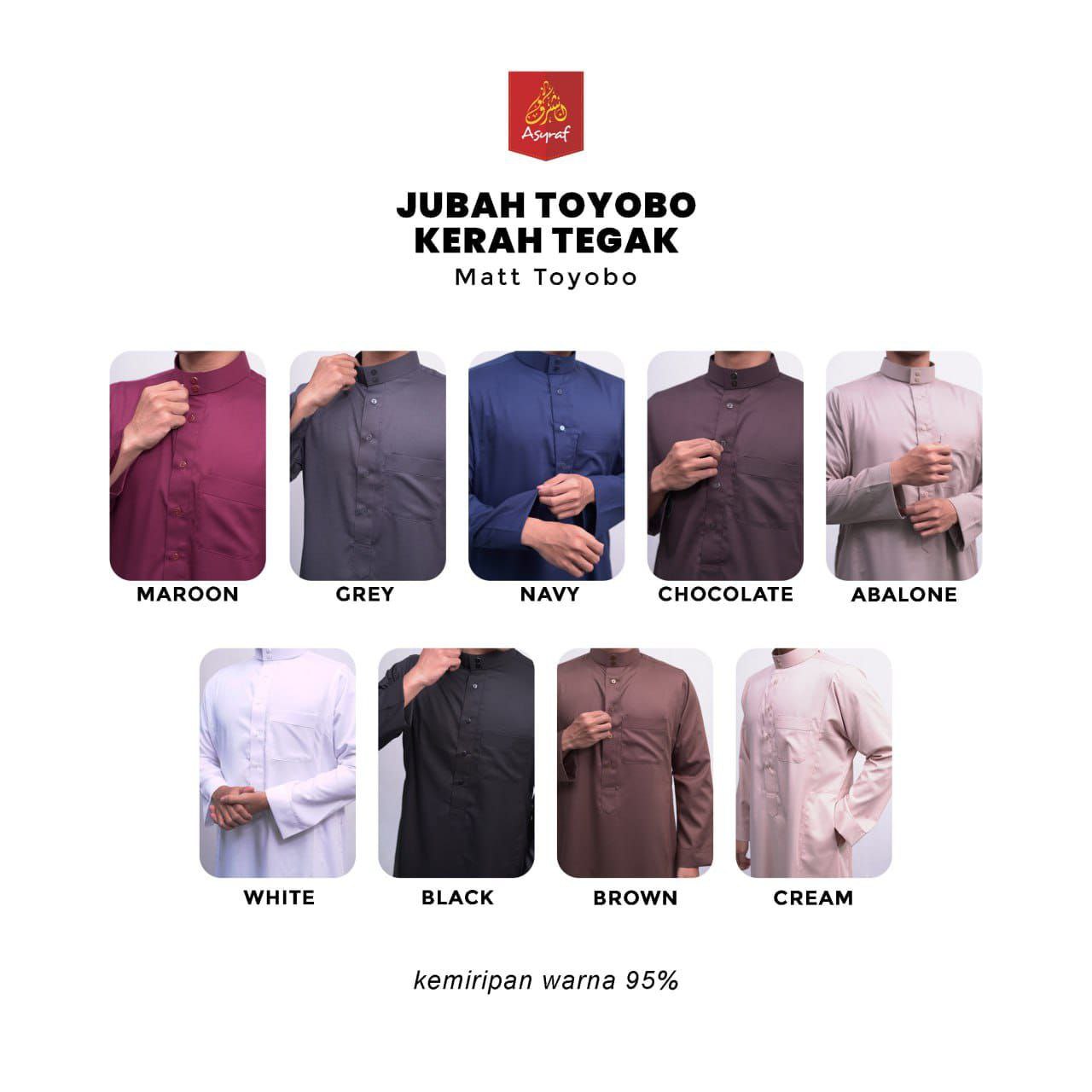 ASYRAF JUBAH SAUDI TOYOBO KERAH TEGAK POLOS DEWASA - Gambar 5