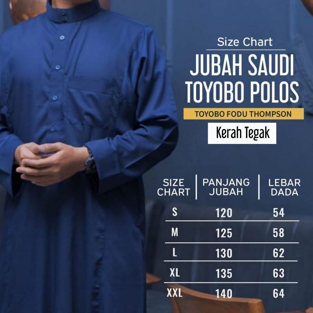 ASYRAF JUBAH SAUDI TOYOBO KERAH TEGAK POLOS DEWASA - Gambar 7
