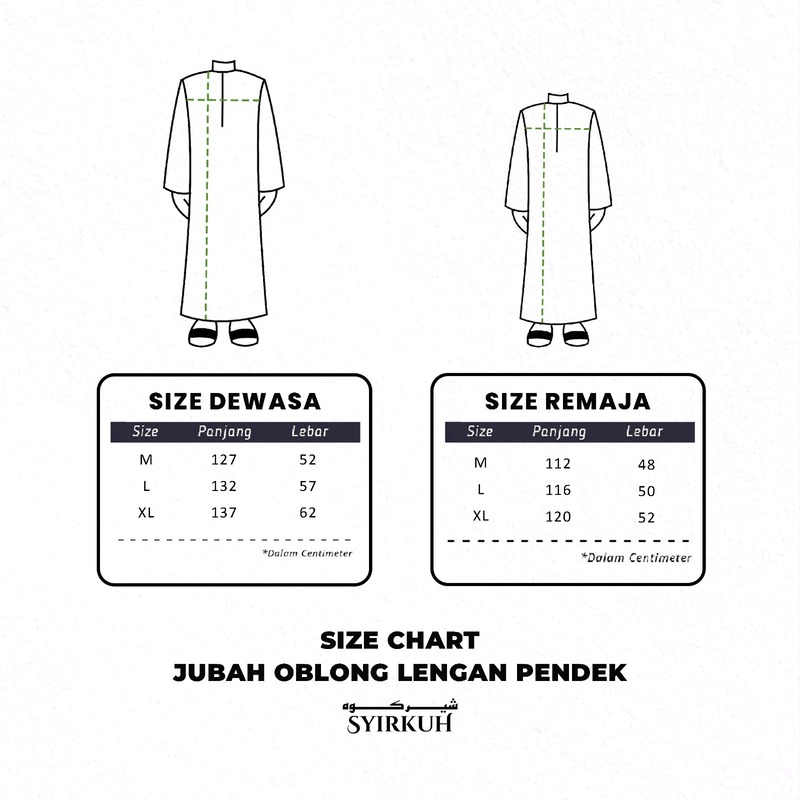 SYIRKUH JUBAH OBLONG LENGAN PENDEK SIZE DEWASA - Gambar 2